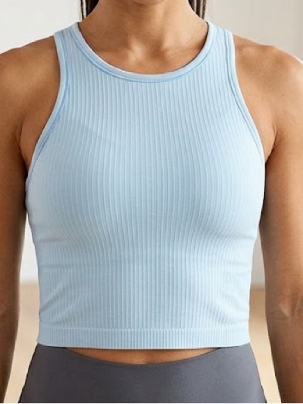 lululemon athletica Pale Blue Ribbed High-Neck Crop Tank
